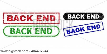 Back End Grunge Seals. Flat Vector Grunge Stamps With Back End Text Inside Different Rectangle And R