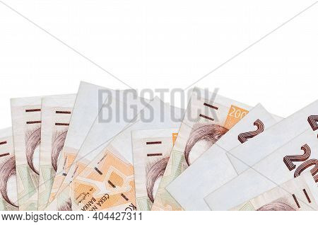 200 Czech Korun Bills Lies On Bottom Side Of Screen Isolated On White Background With Copy Space. Ba