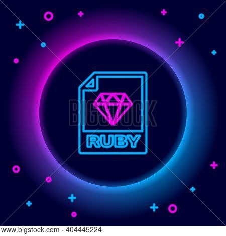 Glowing Neon Line Ruby File Document. Download Ruby Button Icon Isolated On Black Background. Ruby F