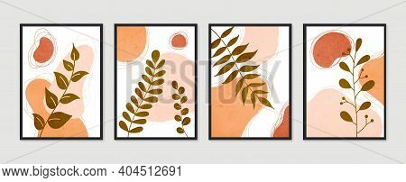 Botanical Wall Art Vector Set. Minimal And Natural Wall Art. Boho Foliage Line Art Drawing With Abst