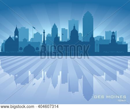 Des Moines Iowa City Skyline Vector Silhouette Illustration