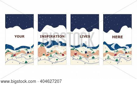 Winter Background Vector. Winter Landscapes With Houses Vector Illustrations Design For Social Media
