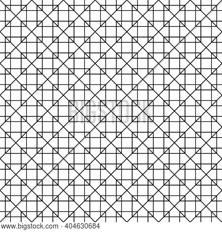 Seamless Pattern In Style Kumiko Zaiku In Black Lines. Average Thickness.