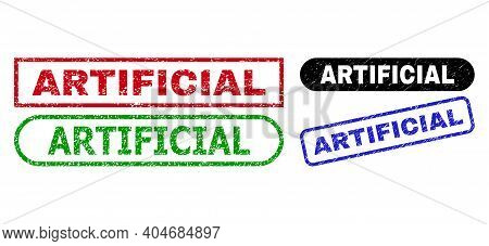 Artificial Grunge Watermarks. Flat Vector Textured Watermarks With Artificial Title Inside Different