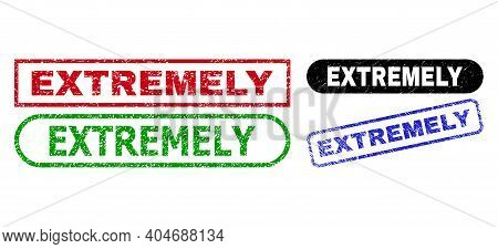 Extremely Grunge Stamps. Flat Vector Grunge Watermarks With Extremely Caption Inside Different Recta