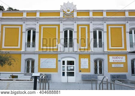 Banos De Montemayor, Spain - Jan 2nd, 2021: 19th Century Spa Resort Building Of Banos De Montemayor,
