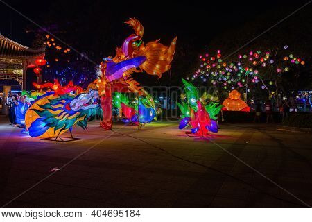 Nakhonsawan, Thailand - December 2018: Lantern Puppet Festival To Celebrate Chinese New Year, Where 