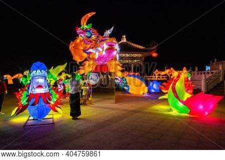 Nakhonsawan, Thailand - December 2018: Lantern Puppet Festival To Celebrate Chinese New Year, Where 