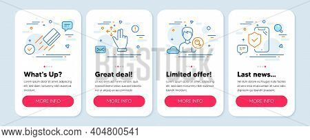 Set Of Business Icons, Such As Credit Card, Move Gesture, Search People Symbols. Mobile Screen Mocku