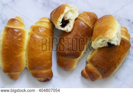 Yeast Dough Rolls Stuffed With Jam And Nuts.