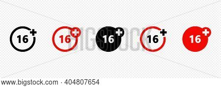 Set Of Age Restriction Icons. 16 Age Limit Concept. Adults Content Icon.
