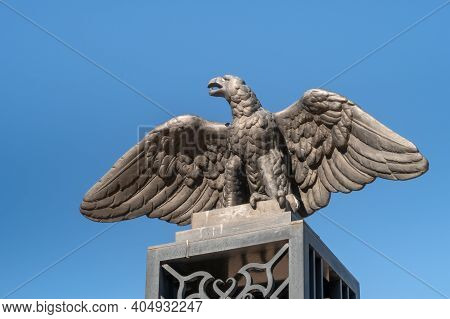 Haifa, Israel, January 22, 2021 : Decorative Statue Of A Metal Eagle With Outstretched Wings On The 