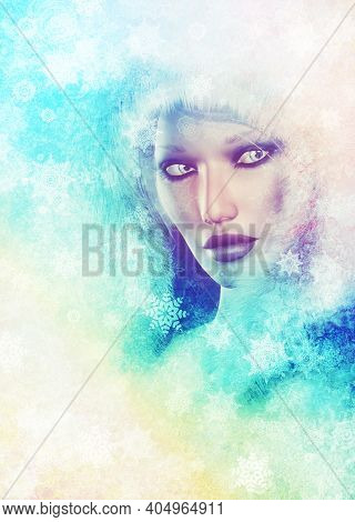 3D Woman With Snowflakes