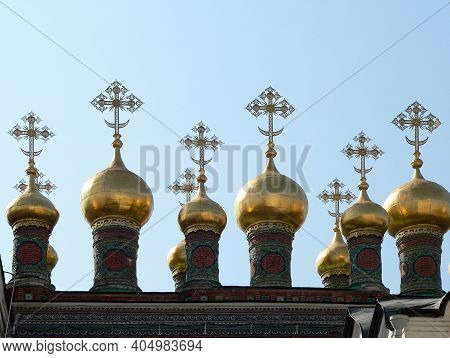 Domes Of The Terem Church Of The Moscow Kremlin, Russia