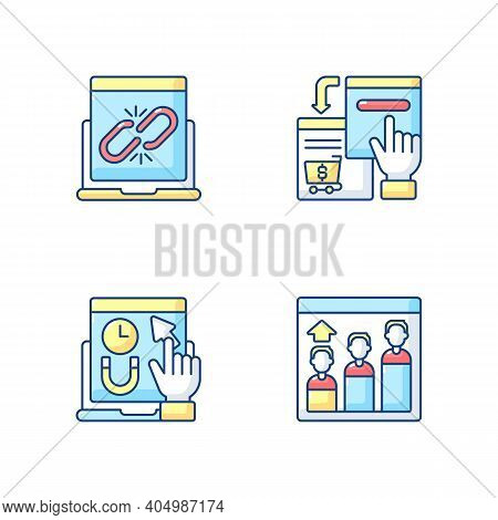 Web Analytics Rgb Color Icons Set. Fixing Broken Links On Your Website. Getting Lots Of Target Web T