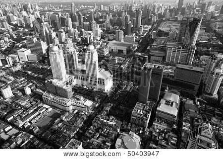 BANGKOK - APR 23: A view on the city from Bayok Sky hotel (b/w photo) on Apr 23, 2012 in Bangkok, Thailand. Baiyoke Sky the tallest hotel in Southeast Asia and the 3-tallest all hotel in the world.
