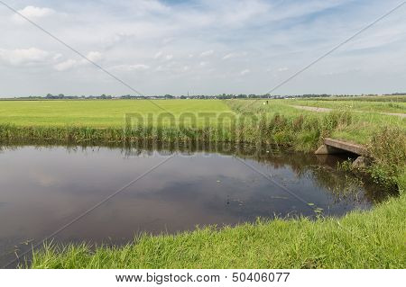 Dutch Countryside With Waterway And Concrete Culvert