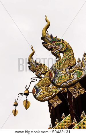 Naga Lanna Gable Apex On Ubosot , In Wat Buak Krok Luang , Chiangmai Thailand