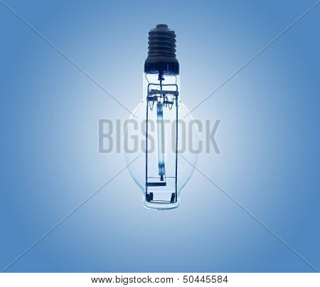 Closer To The Light Bulb On The Blue Background And White.