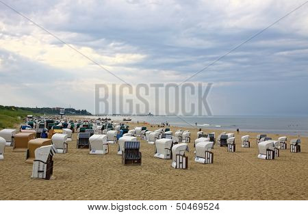 Hooded Beach Chairs At The Baltic Sea In Heringsdorf, Germany