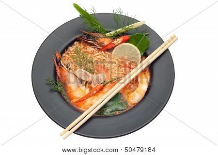 Tom Yum Goong Noodle Isolated On White Background