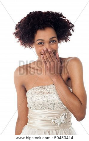 Pretty Model In Party Wear Stifling Her Giggle