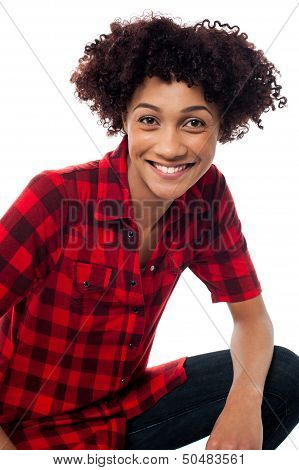 Portrait Of Smiling Woman, Semi Seated Posture