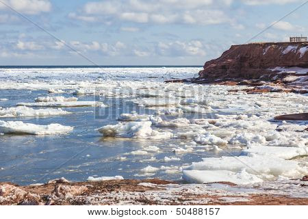 Ice breaking up along Cavendish Beach, Prince Edward Island, Canada.