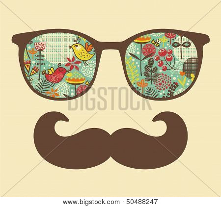 Retro sunglasses with reflection for hipster.