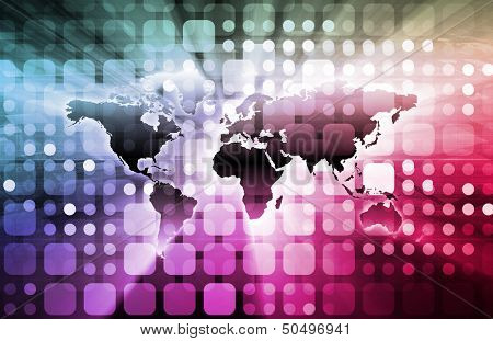 Technology Services on World Map Digital Art