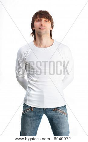 Cute Guy In White T-shirt Isolated On White Background