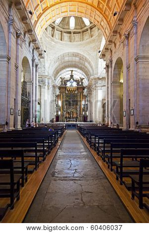 Lisbon, Portugal -  September 15, 2013: Nave and altar of the church of the Sao Vicente de Fora Monastery. 17th century Mannerism