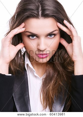 Beautiful Woman With Hands On The Head