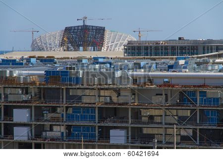 SOCHI, RUSSIA - JUNE 20,2014: Construction of the olympic stadium 