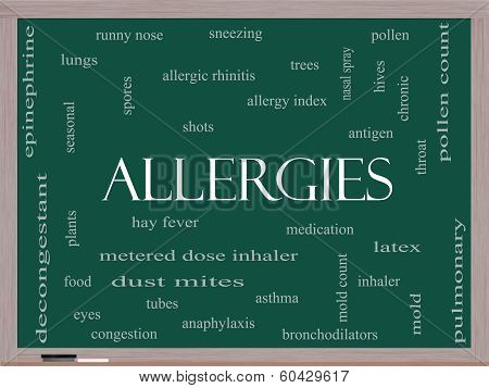 Allergies Word Cloud Concept On A Blackboard