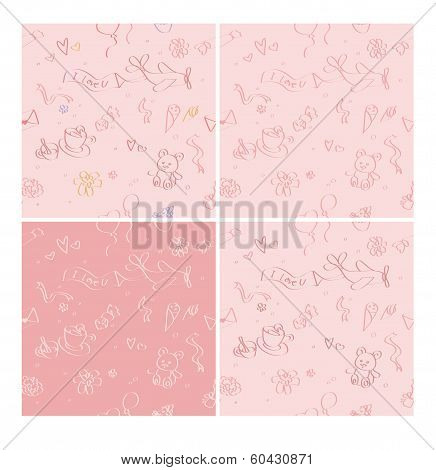 Four romantic love seamless patterns