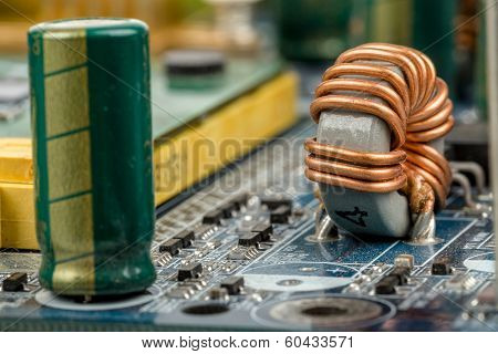 Computer Motherboard, Detail Of Capacitor