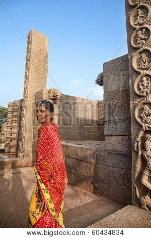 Indian Woman In Mamallapuram Temple