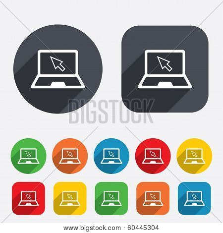 Laptop sign icon. Notebook pc with cursor symbol