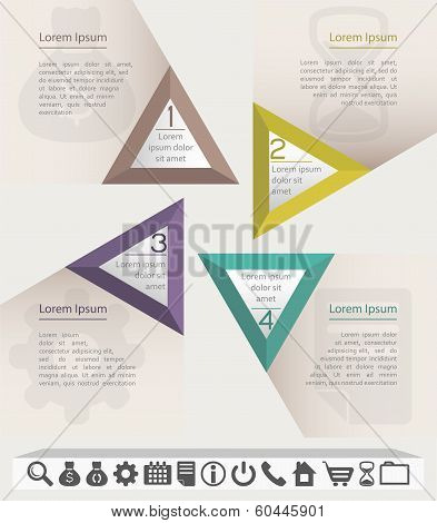 Business Infographic Chart Template With Set Of Icons And Four Triangle Sections