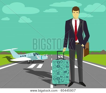 Businessman at take-off runway