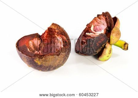 Empty Mangosteen Fruit On White Background