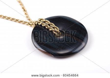 Blue Tiger Eye Donut On Golden Chain