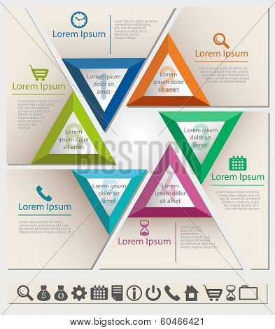 Business infographic chart template with set of icons and six triangle sections