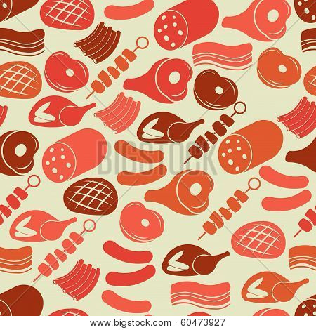 Seamless Pattern With Meat Products
