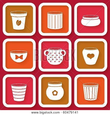 Set Of 9 Different Icons With Flower Pots. Eps10