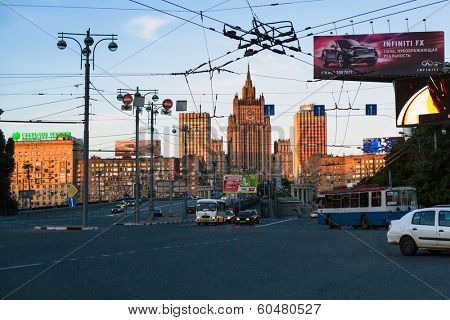 MOSCOW, RUSSIA - JUNE 13, 2013: Building of the Ministry of Foreign Affairs of the Russian Federation. One of seven buildings on the list of Stalin's skyscrapers it was built from 1948 to 1953.