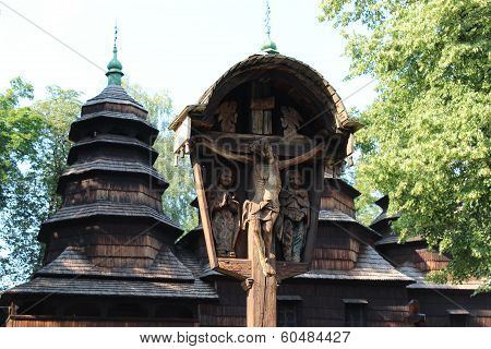nice wooden church in village of Western Ukraine