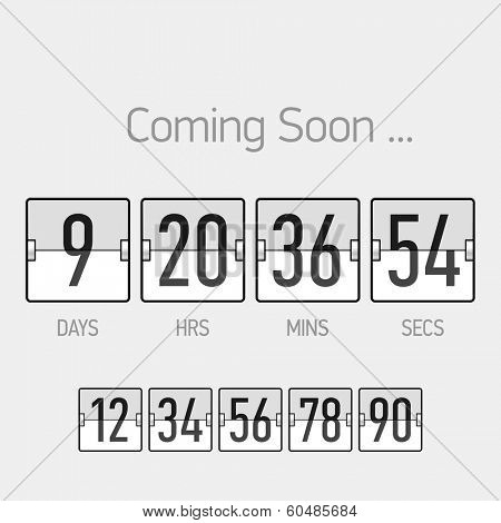 Flip Coming Soon, countdown timer template. Vector.
