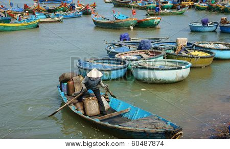 Transportation People And Goods By Wooden Boat At Habor